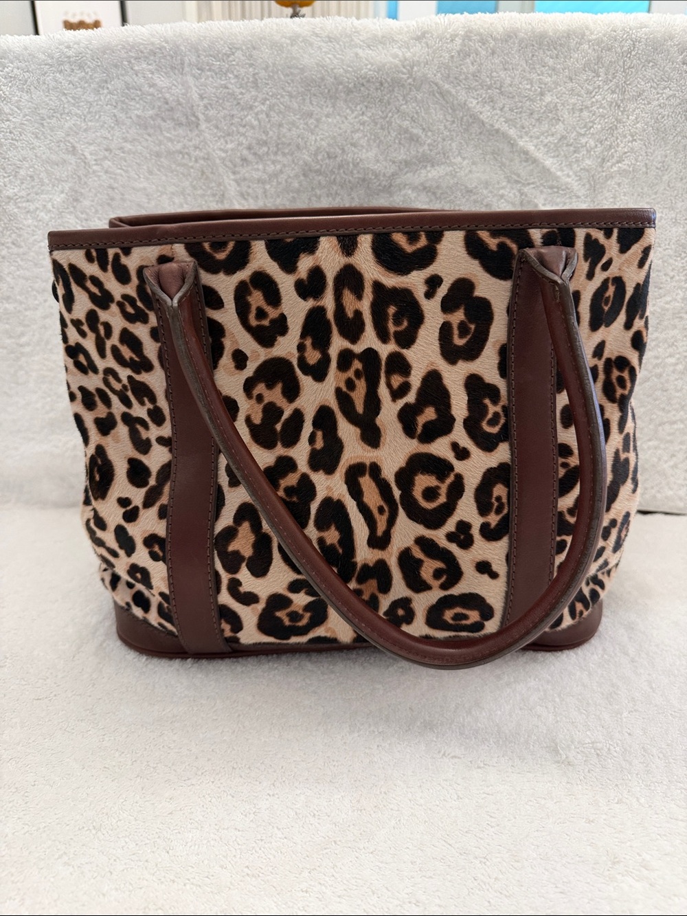 J. Crew Calf Hair Leopard Satchel with Brown Leather Trim